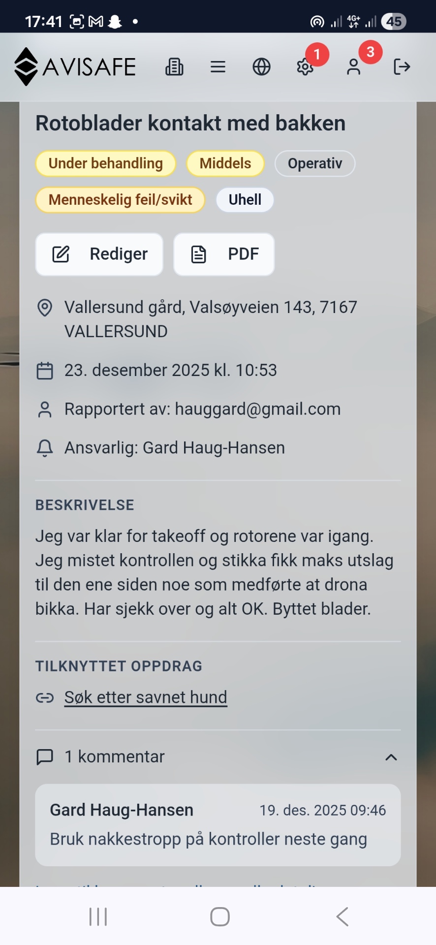 AviSafe Incident reporting – Report and follow up incidents with detailed logging and comments.